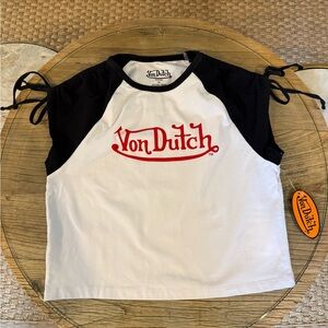 Von Dutch Black and White Raglan Baby Tee